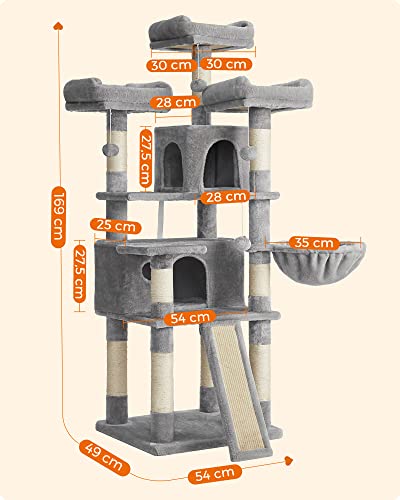 Cat Tree, XXL Cat Condo 172 cm, Light Grey