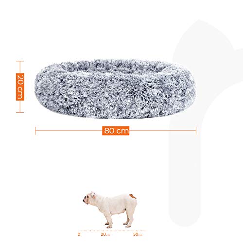 Dog Bed, Donut Cat Bed, Fluffy Calming Pet Bed with Removable, Washable Cover, Soft Long Plush, 80 cm, Grey