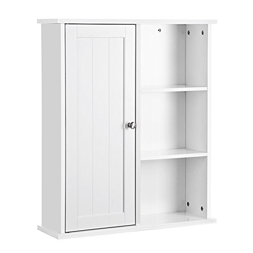 Bathroom Cabinet Wall Storage Organiser Hanging Corner Shelf Medicine Cabinet Wall Mounted No Mirror with One Door Compartments Adjustable Layer White 60 x 18 x 71 cm