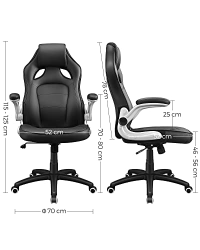 Sporty Shaped Office Chair, Swivel Armchair, with Armrests, High Backrest, Adjustable Height, Tilt for Swinging, Ergonomic Design, Black