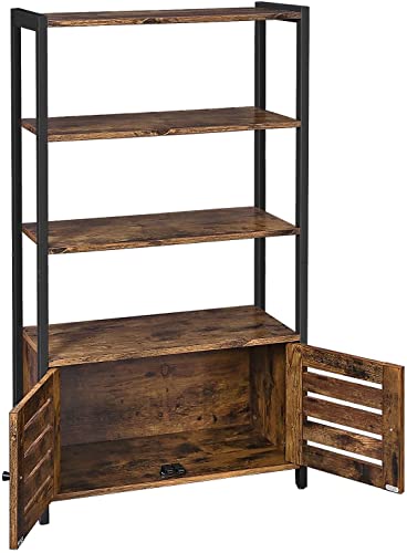 Bookcase, Floor-Standing Storage Cabinet and Cupboard with 2 Louvred Doors and 3 Shelves, Bookshelf in Home Office, Living Room, Multifunctional, Industrial Design, Rustic Brown