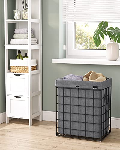 90L Laundry Basket, Collapsible Washing Basket, Laundry Hamper, Removable and Washable Bag, Metal Wire Frame, for Bedroom Bathroom, Black and Grey