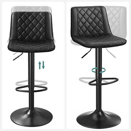 Songmics Bar Stools Set of 2 Height Adjustable Metal Back and Footrest with PU Cover and Padding for Dining Room Bar Kitchen Living Room up to 120 kg