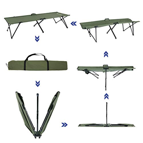 Foldable Camping Bed, Portable Camp Cot Load up to 260 kg, for Hiking and Outdoor Use, 205 x 75 x 46 cm, Navy Green