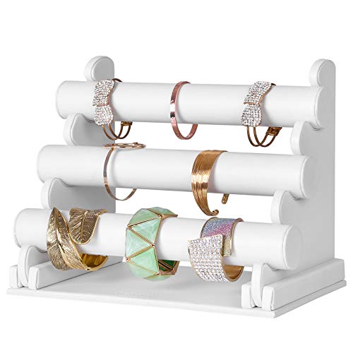 3-Bar Bracelet Holder for Necklace, Jewelry Display Rack and Organizer Stand White