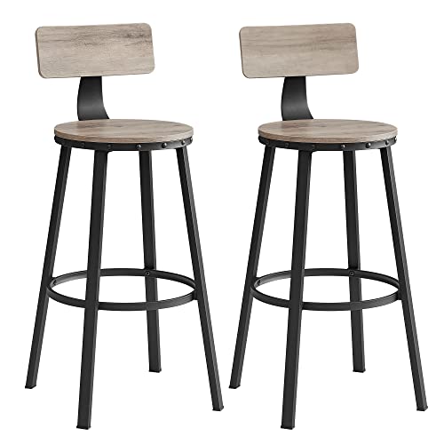 Bar Stools, Kitchen Chairs with Metal Frame, Seat Height 73.2 cm, Easy Assembly, Industrial Design, Greige Black Set of 2