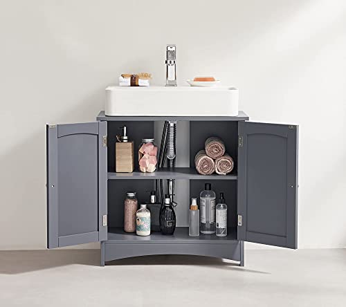 Under Sink Storage Cabinet, Vanity Unit, Under Basin Storage, Bathroom Floor Cabinet with 2 Door, Adjustable Shelf, Large Storage, Freestanding, Rustic, 60 x 30 x 60 cm, Grey