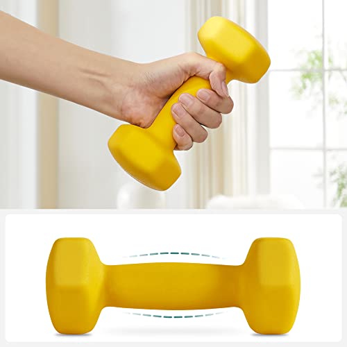 Set of 2 Dumbbells, 2 x 1 kg, Non-Slip Neoprene Hand Weights, with Matte Finish, for Home Workout, Yellow