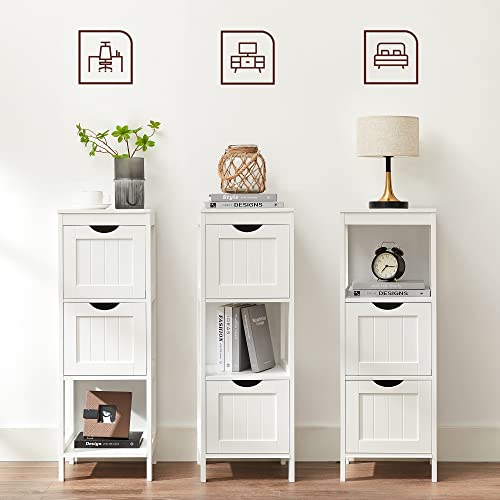 Corner Bedside Table Medicine Cabinet Storage for Bathroom Wooden 1 Open Compartment 2 Drawers Feet Country House Style White, MDF panels, 30 x 89 x 30 cm