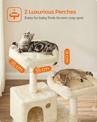 Cat Tree, Stable Cat Tower, 2 Plush Perches, 143cm, Beige