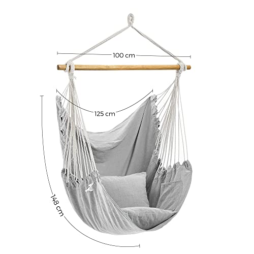 Hanging Chair, Hanging Chair with 2 Cushions, Metal Chain, Maximum Load 150 kg, Indoor and Outdoor Use, Living Room, Bedroom, Grey