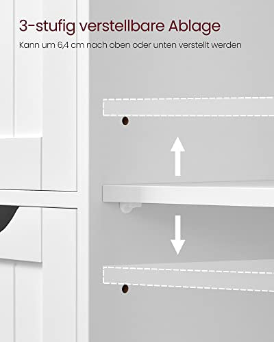 Bathroom Floor Storage Cabinet, Wooden Storage Unit with 4 Drawers, Single Door, Adjustable Shelf, for Living Room, Kitchen, Entryway, White