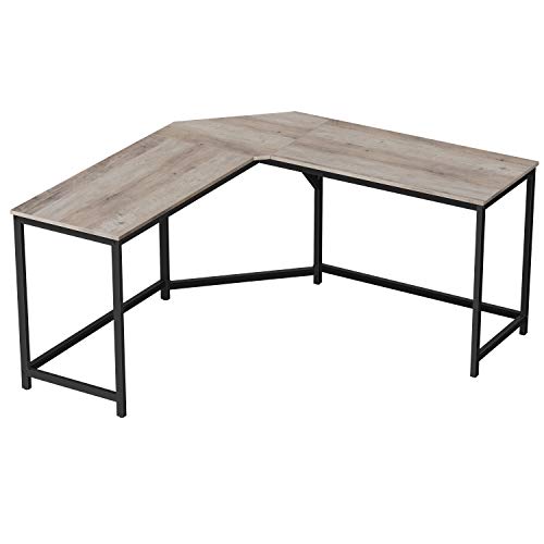 L-Shaped Computer Desk, Corner Desk for Study, Home Office, Gaming, Space-Saving, Easy Assembly, Industrial Design, Greige and Black