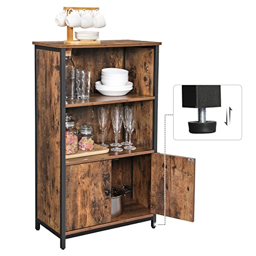 Floor Standing Cabinet, Storage Cabinet, Kitchen Cupboard with 2 Open Compartments, 1 Compartment with Doors, Multifunctional, Industrial Style, Rustic Brown and Black