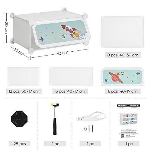 6-Slot Children’s Shoe Rack, Storage Unit, Interlocking Organiser Cabinet for Kids with Plastic Shelves, Modular Wardrobe with Doors, 43 x 31 x 105 cm, White