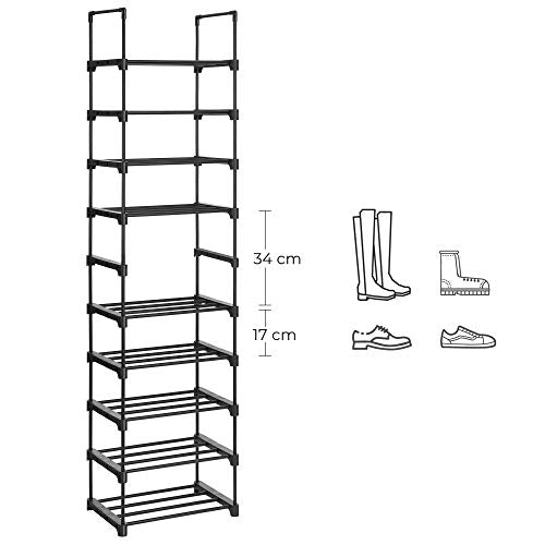 5-Tier Shoe Rack, Set of 2 Metal Shoe Storage Organiser, Stackable Storage Rack, Space-Saving, Freestanding Shelf, for Hallway, Bedroom, Living Room, Black