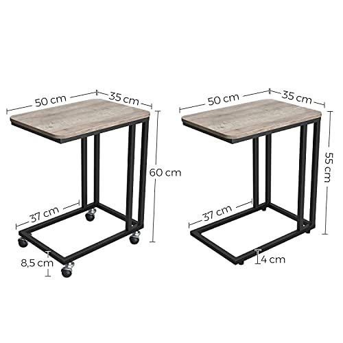 End Table, Side Table, Coffee Table, with Steel Frame and Castors, Easy Assembly, Industrial, for Living room, Bedroom, Balcony, Greige and Black