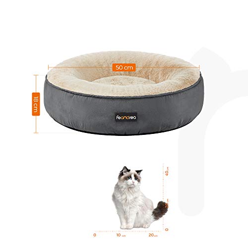 Dog Bed, Doughnut Cat Bed, Round, 50 cm Dia, Dark Grey