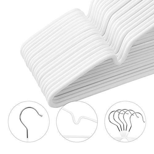 Metal Hangers, 20 Pack Non-Slip Clothes Hangers, 0.4 cm Thick, Space Saving, 360° Swivel Hooks, for Coats, Shirts, Blouses, Dresses, Tops, PVC Coating, White