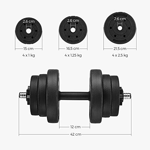 Set of 2 Dumbbells, 2 x 10 kg, Adjustable Weights, for Men Women Workout, Fitness Training, Weight Lifting at Home Gym, Black