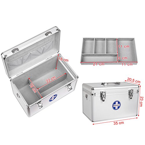 First Aid Case Medicine Storage Pill Box Drug Medicine with Carrying Handle Carry Strap Aluminium Bars ABS Silvery