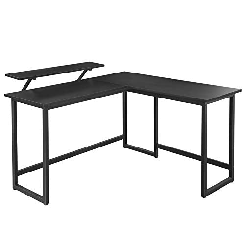 Computer Desk, L-Shaped Writing Workstation, Industrial Corner Desk With Monitor Stand, for Home Office Study Writing and Gaming, Space Saving, Easy Assembly, Black