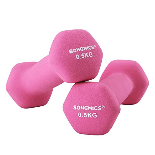 Set of 2 Dumbbells, 2 x 0.5 kg Non-Slip Neoprene Hand Weights with Matte Finish, Home Workout, Fitness Training Exercise, Pink