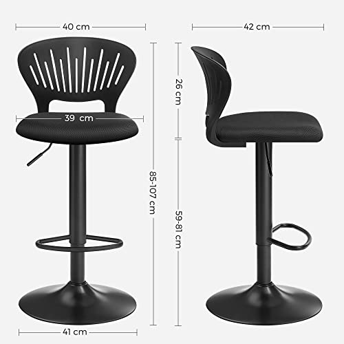 Songmics  Bar Stools Height-Adjustable with Crown Shaped Backrest Rotates 360° Comfortable Padded Seat Kitchen Bar Black Set of 2