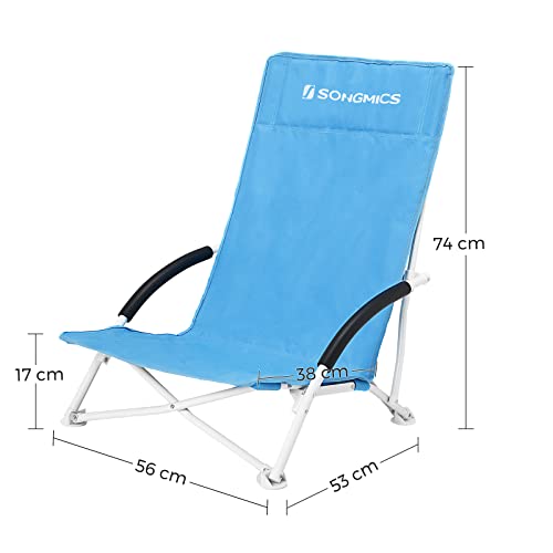 High Back Beach Chair, Portable Folding Camping Chair, Folding Chair, Lightweight, Comfortable and Heavy Duty Outdoor Chair with Carry Bag, Light Blue