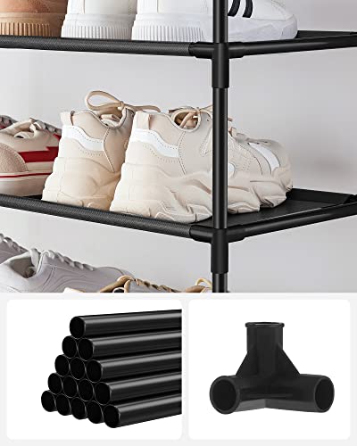 10-Tier Shoe Rack, Shoe Stand, Space-Saving Shoe Storage, 45 x 28 x 173 cm, Metal Frame, Non-Woven Fabric Shelves, for Hallway, Bedroom, Black