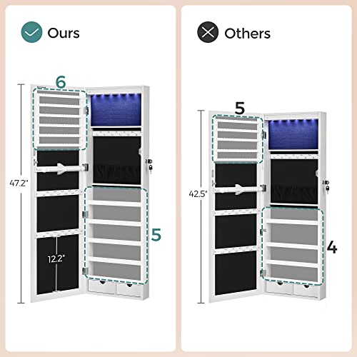 Jewellery Cabinet Armoire, Lockable Wall-Mounted Storage Organiser Unit for Necklace Earring, with Mirror and Various Compartments