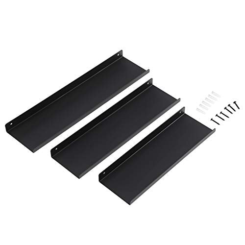 Metal Wall Shelves, Set of 3 Floating Shelves, Industrial Style, for Decorations, Photo Frames, Knickknacks, 6 Screws Included for Mounting, Multiple Layouts, Black