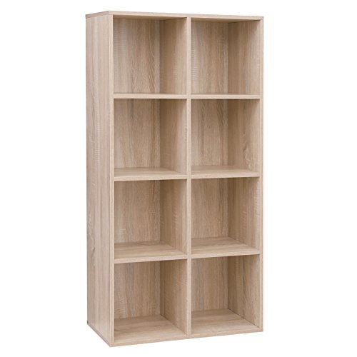 8-Cube Storage Bookshelf, Wooden Bookcase and Display Shelf, Freestanding Cabinet Unit for Office, Living Room, Bedroom, Oak Colour