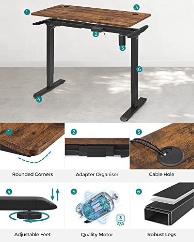 Electric Standing Desk, Height-Adjustable Sit-Stand Desk, Stand up Desk with Metal Frame, for Home Office, Rustic Brown and Black