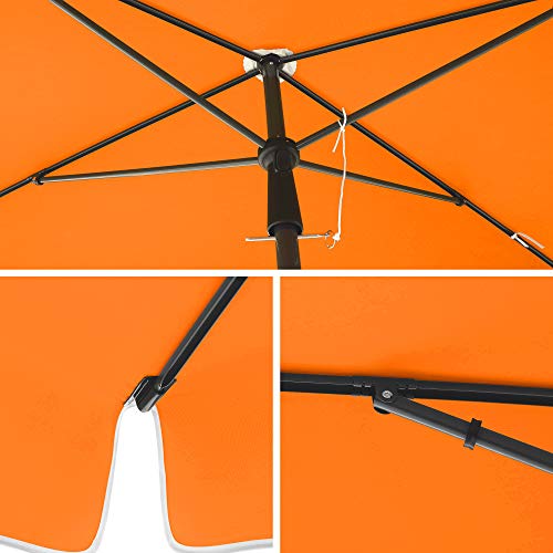 Rectangular Balcony Parasol 2 x 1.25 m, UPF 50+ Protection, Tilting Sunshade, PA-Coated Canopy, Carrying Bag, Garden Terrace, Base Not Included, Orange