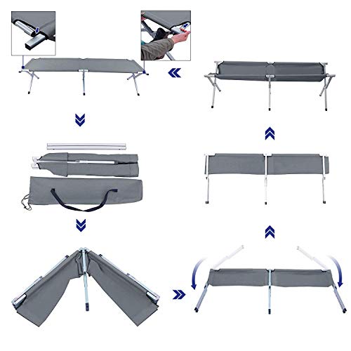 Folding Camping Bed, Sturdy Camp Cot, Portable Bed, 210 x 72 x 45 cm, 260 kg Max. Static Load Capacity, Travel Outdoor, Grey