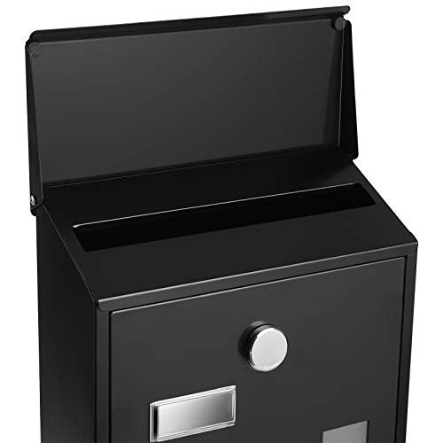 Modern Mailbox, Wall-Mounted Post Letter Box, Copper Core with Swivel Cap, Viewing Windows, Nameplate, Easy to Install, Black