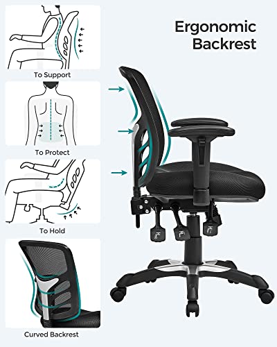 Office Chair, Ergonomic Swivel Chair, Mesh Desk, Adjustable Chair Height, Backrest, 3 Adjustment Levers, Lumbar Support and Adjustable Armrest, Made of PU