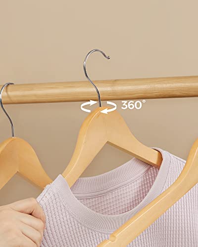 Wooden Hangers, 30 Pieces, Rack with Shoulder Grooves, Non Slip Trouser Bar and 360° Swivel Hook, for Complete Shirts Coats, Natural , Standard, Maple Wood, Metal