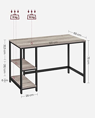 Computer Desk, Writing Desk with 2 Shelves on Left or Right, Work Table for Office Living Room, Steel Frame, Industrial, Greige and Black