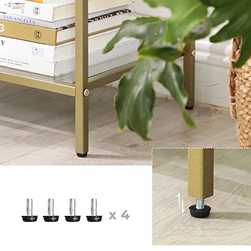 Console Table, Sofa Table with 3 Shelves, Tempered Glass Shelf, 100 x 30 x 73 cm, Metal Frame, Modern, for Hallway Living Room Bedroom, Gold Colour