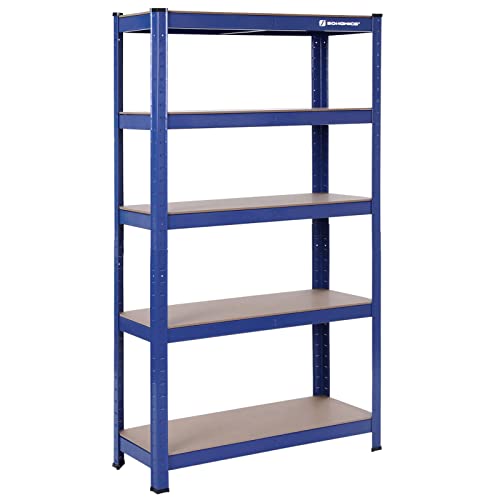 5-Tier Shelving Unit, Steel Shelving Unit for Storage, Tool-Free Assembly, for Garage, Shed, Load Capacity 650 kg, 30 x 75 x 150 cm, Blue