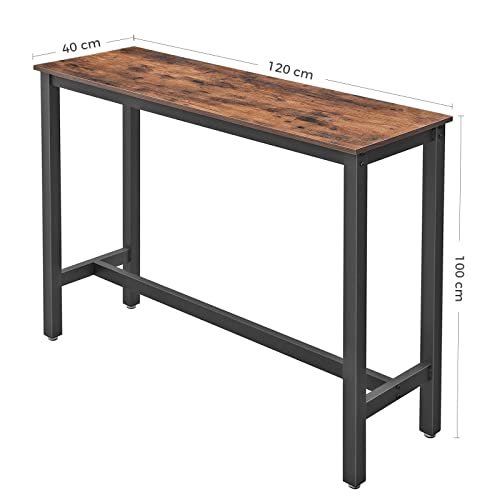 Bar Table, Narrow Rectangular Bar Table, Kitchen Table, Pub Dining High Table, Sturdy Metal Frame, 120 x 40 x 100 cm, Easy Assembly, Industrial Design, Rustic Brown and Black