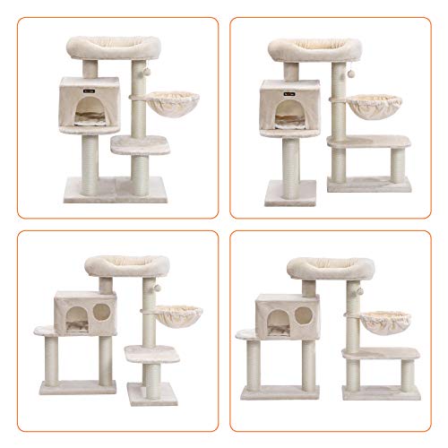 Cat Tree, Cat Tower with XXL Plush Perch, Cat Condo with Adjustable Units, Cat Toys, Extra Thick Posts Completely Wrapped in Sisal, Stable, Beige