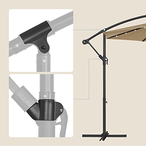 Cantilever Garden Patio Parasol with Solar-Powered LED Lights, 3 m Offset Parasol with Base, UPF 50+ Banana Hanging Umbrella, Crank for Opening Closing, Taupe