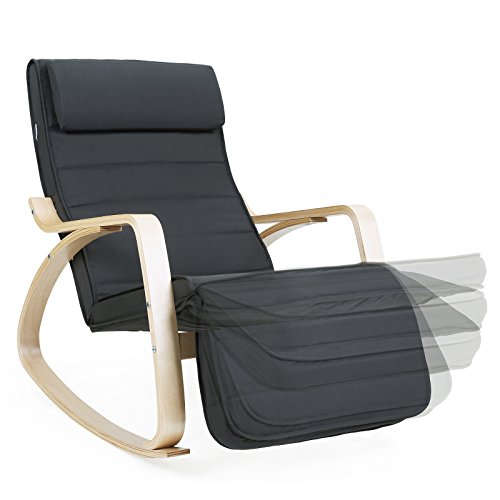 Birch Wood Relaxing Rocking Chair with Adjustable Footrest Max Load: 150 kg Gray