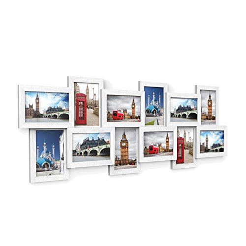 Photo Frame Collage for 12 Photos in 4" x 6" (10 x 15 cm) Picture Frame Wall Mounted, Assembly Required, White Wood Grain