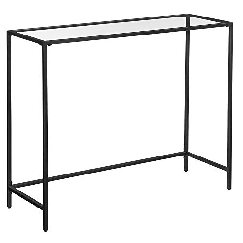 Console Table, Tempered Glass Table, Modern Sofa or Entryway Table, Metal Frame, Adjustable Feet, for Living Room, Hallway, Black