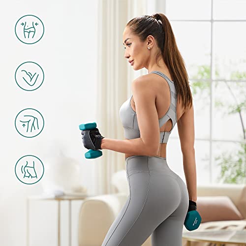 Hex Dumbbells Set with Stand - 2 x 1 kg, 2 x 2 kg, 2 x 3 kg, Neoprene Matte Finish, Hand Weights for Home Exercise, Lime, Teal, and Dark Grey