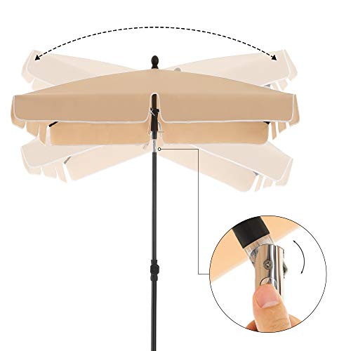 Rectangular Balcony Parasol 1.8 x 1.25 m, UPF 50+ Protection, Tilting Sunshade, PA-Coated Canopy, Carrying Bag, Garden Terrace, Base Not Included, Taupe